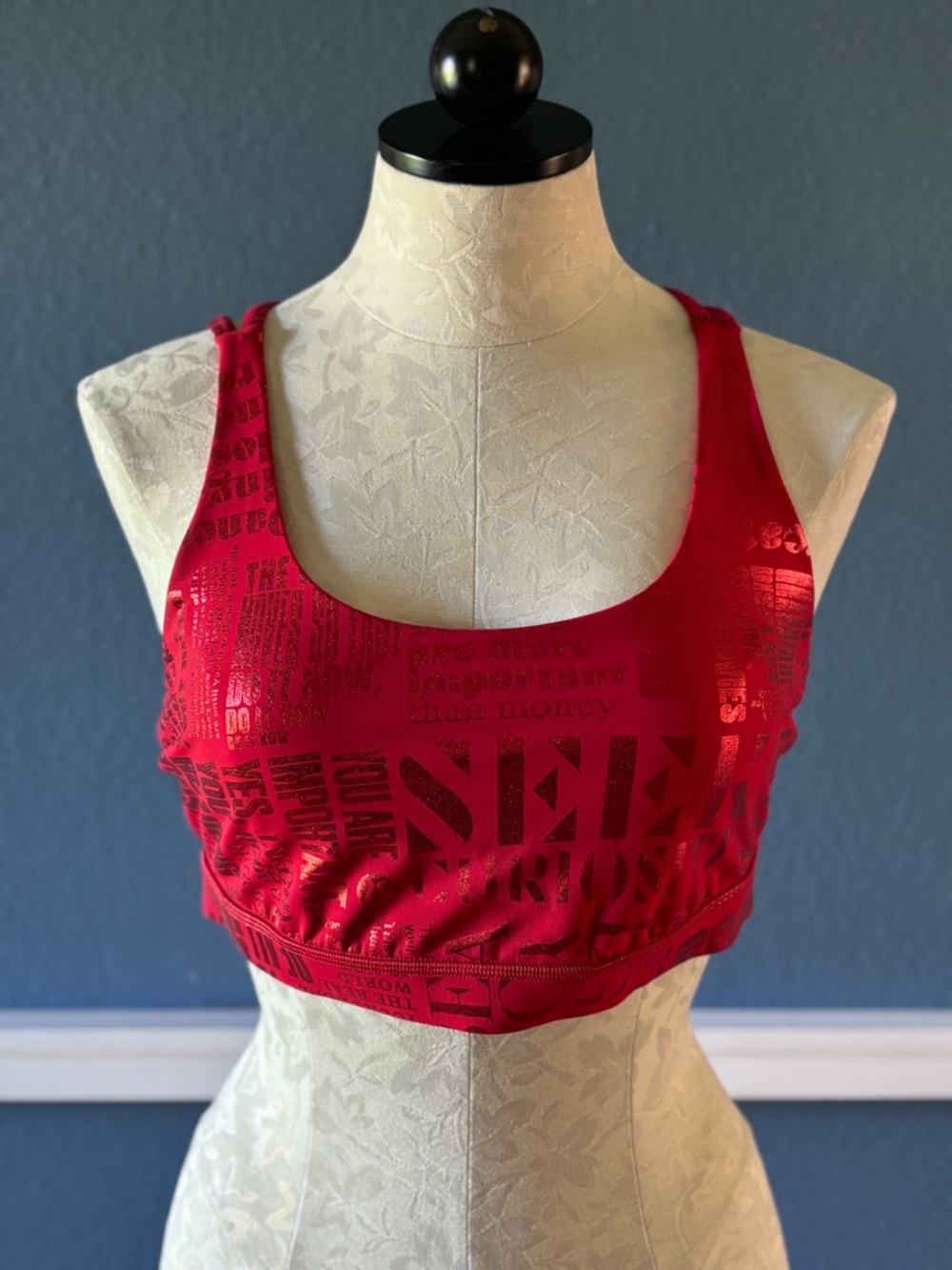 Lululemon Red Foil Sports Bralette with Various Text Size 12